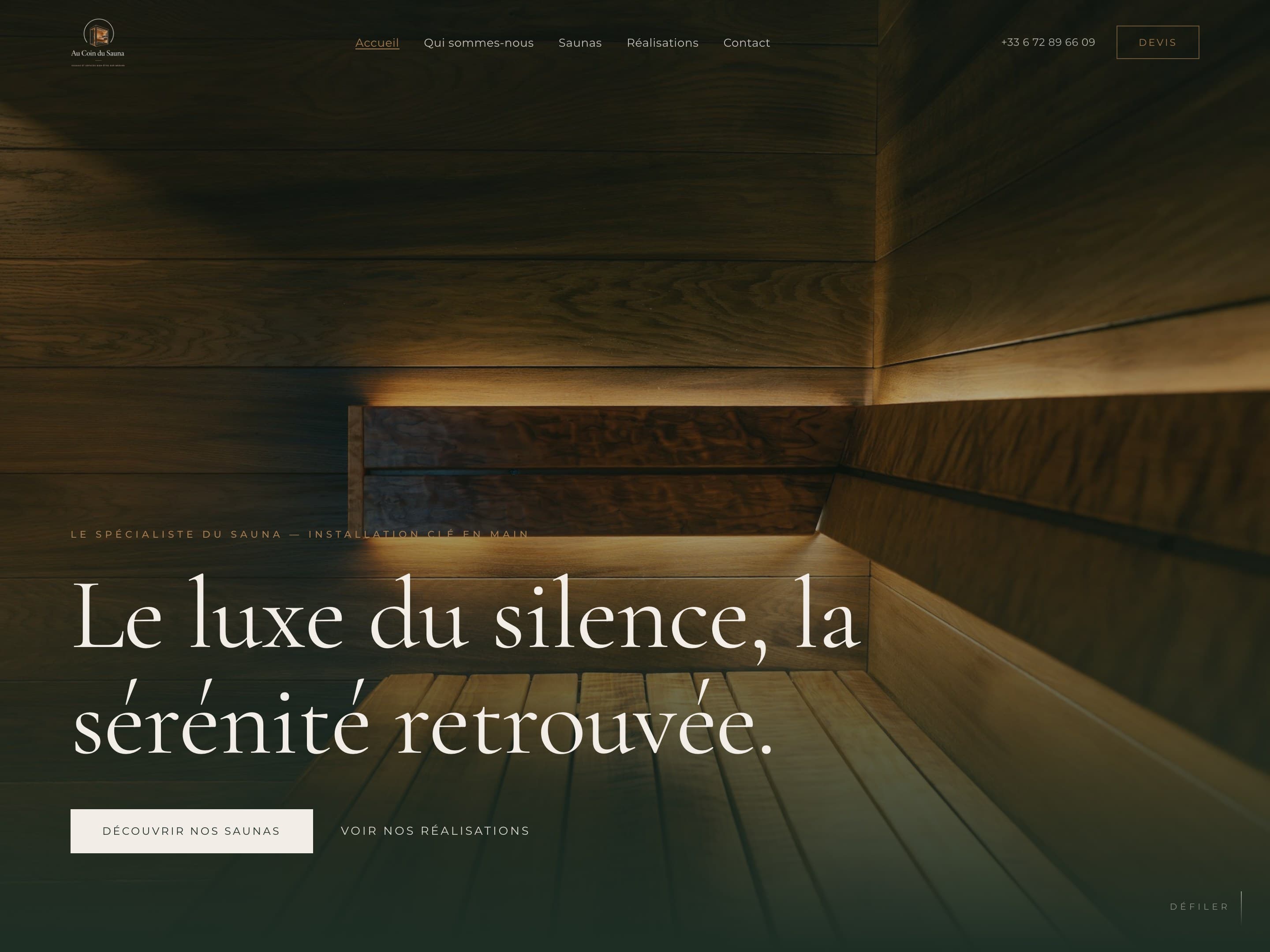 Au Coin du Sauna, installation de saunas · site web réalisé par Kréa Studio