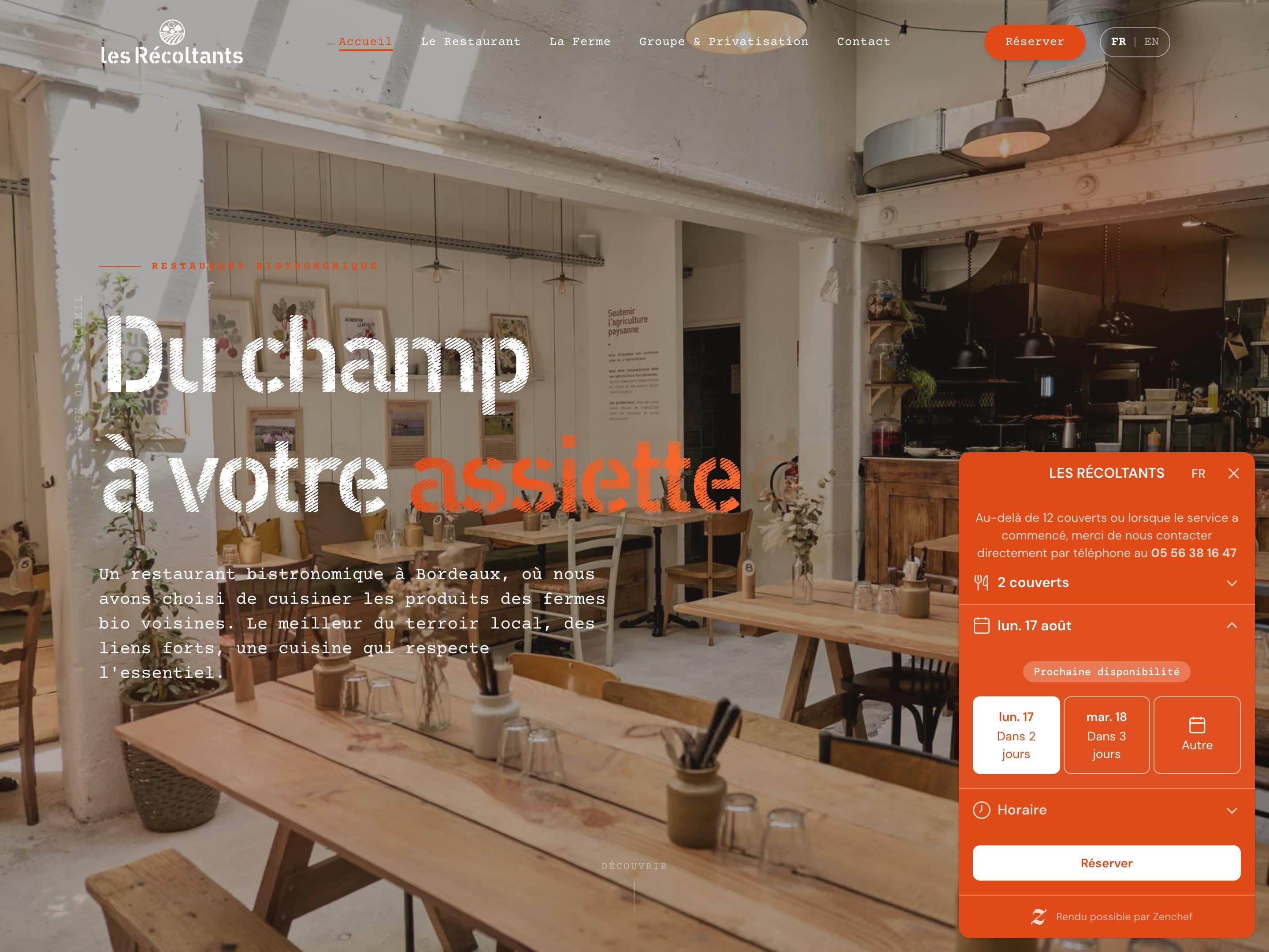 Les Récoltants, restaurant · site web réalisé par Kréa Studio