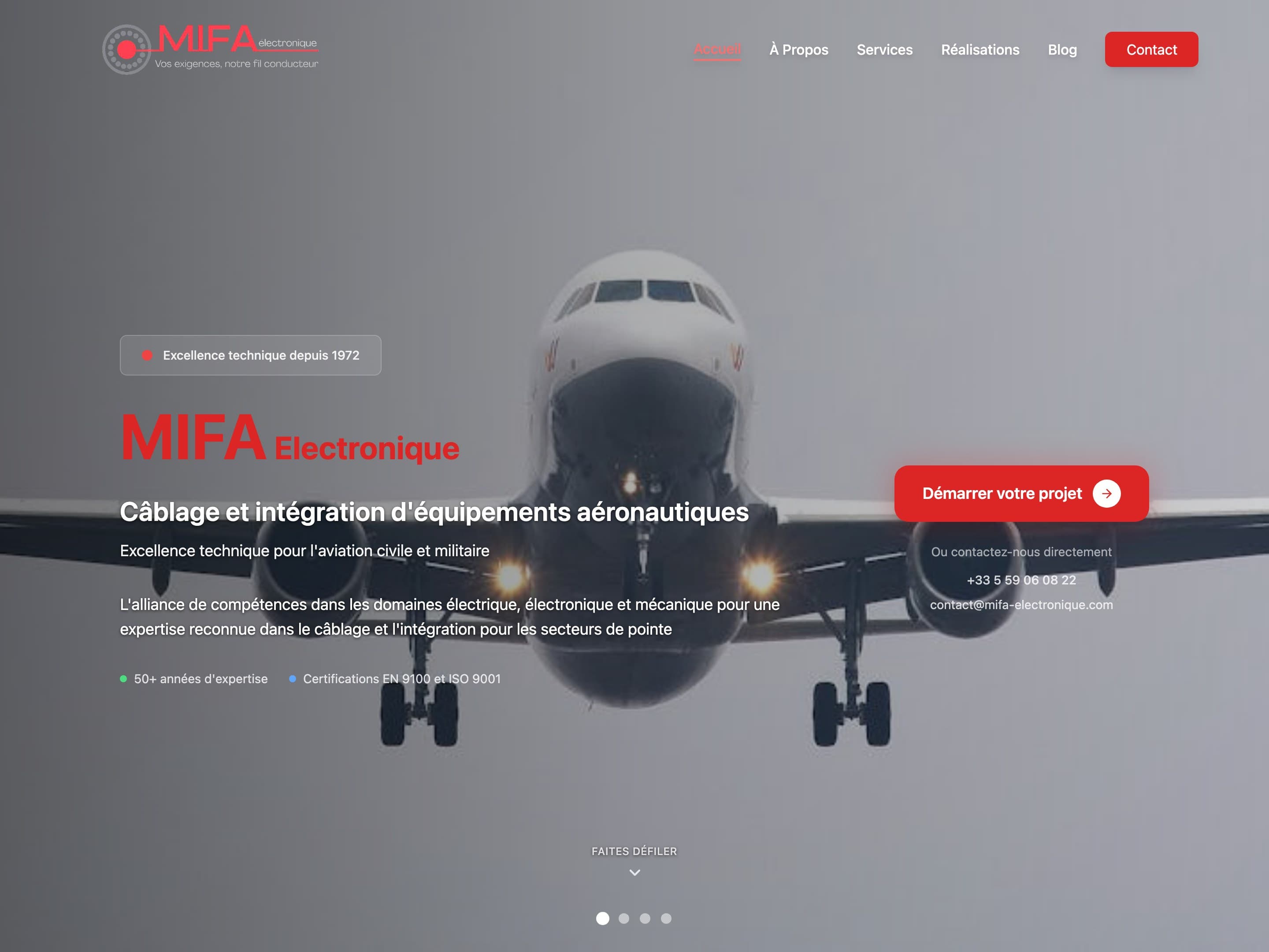 MIFA Électronique, aéronautique · site web réalisé par Kréa Studio