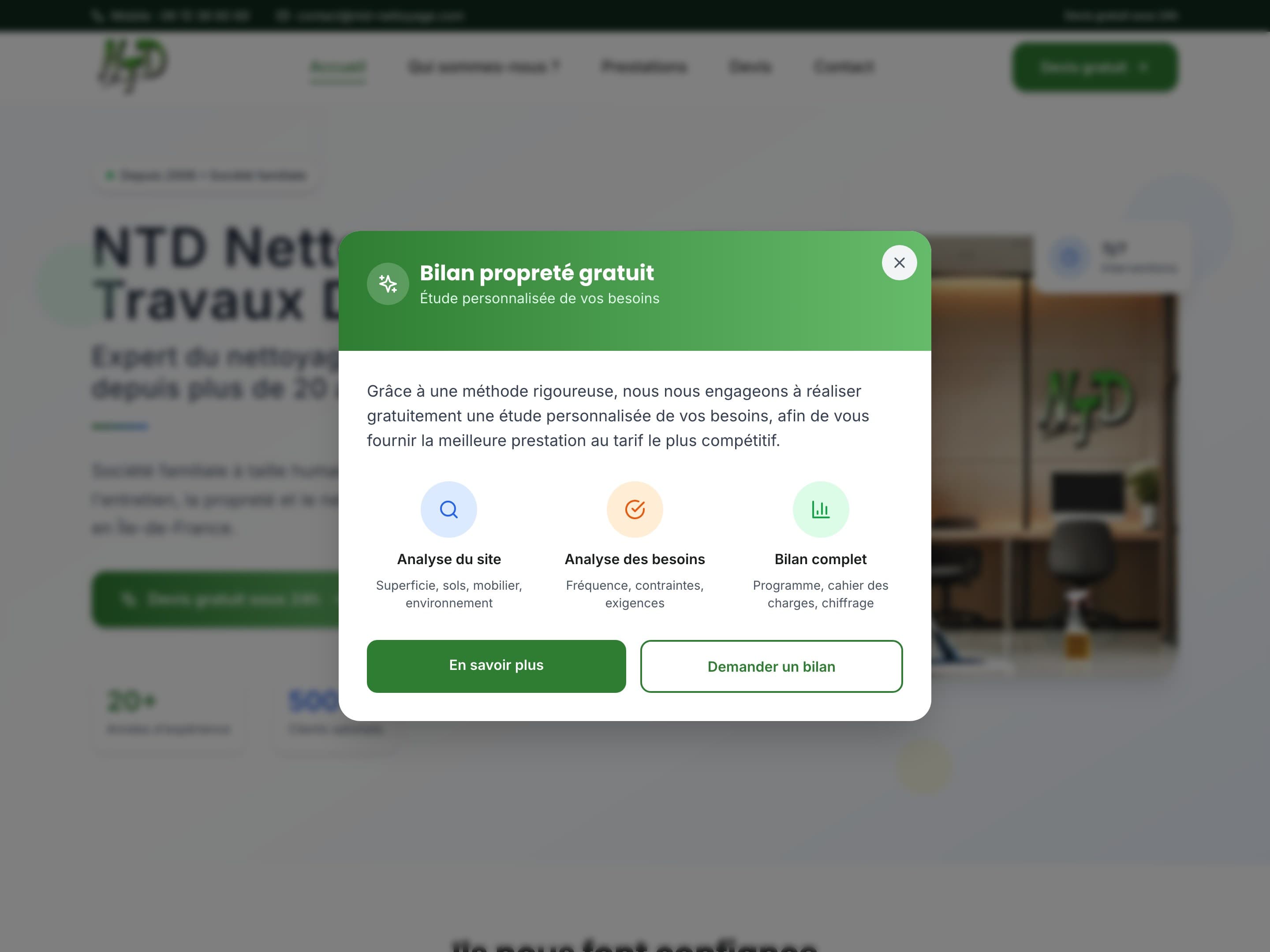 NTD Nettoyage, services · site web réalisé par Kréa Studio